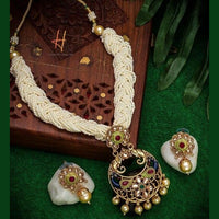 H K Fashion Antique Gold Plated Peacock Elephant Pearls Choker necklace