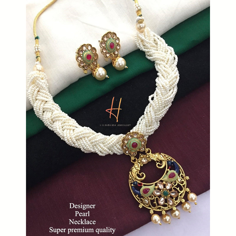 H K Fashion Antique Gold Plated Peacock Elephant Pearls Choker necklace