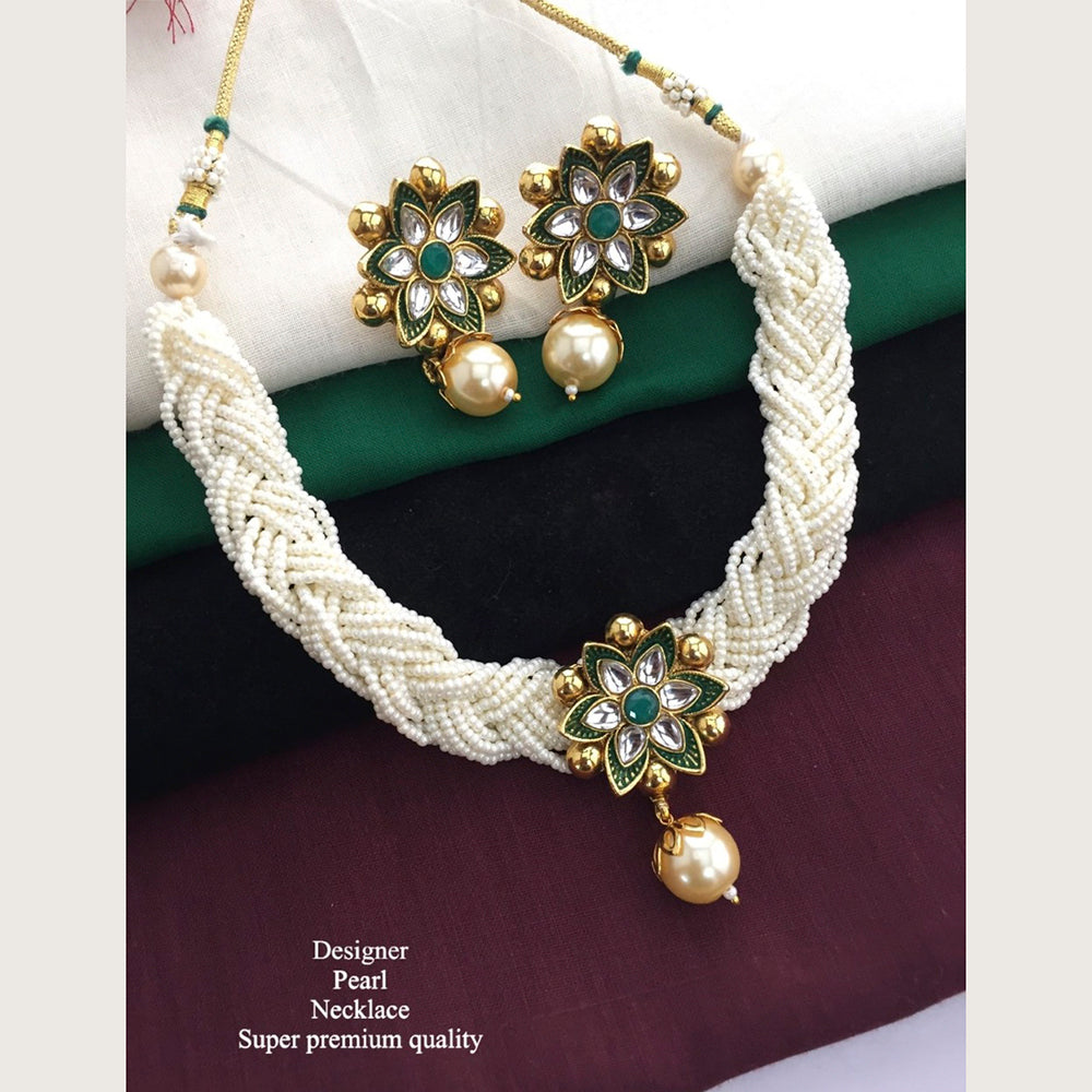 H K Fashion Antique Gold Plated Flower Pearls Choker Necklace Set