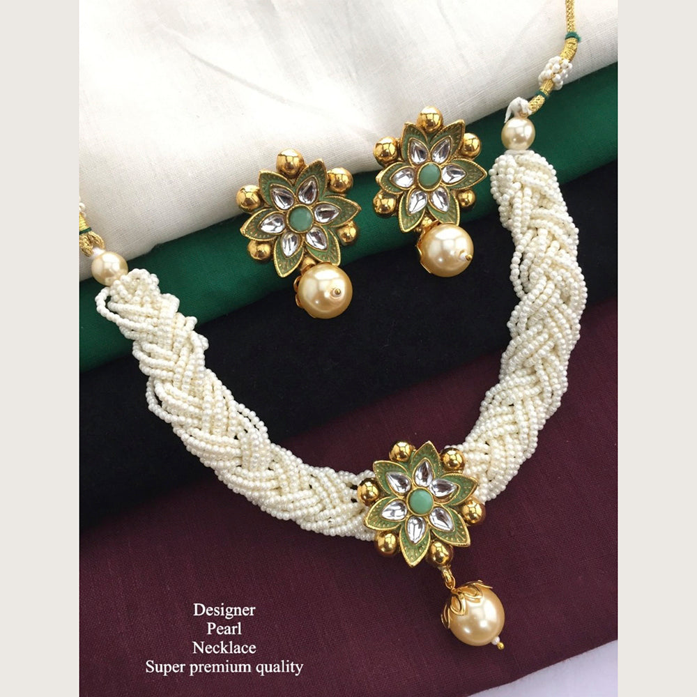 H K Fashion Antique Gold Plated Flower Pearls Choker Necklace Set