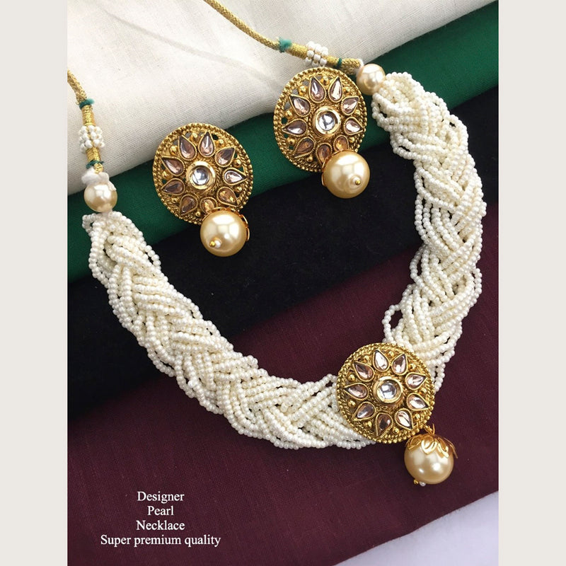 H K Fashion Antique Gold Plated kundan Pearls Choker necklace