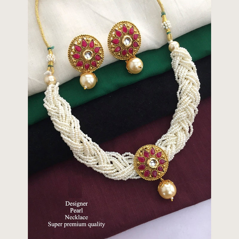 H K Fashion Antique Gold Plated kundan Pearls Choker necklace