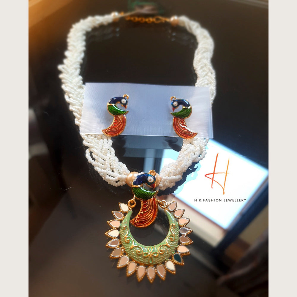 H K Fashion Antique Gold Plated Peacock Pearls Choker Necklace Set