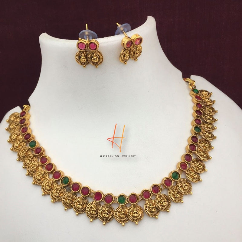H K Fashion Gold Plated Kemp Stone Necklace Set