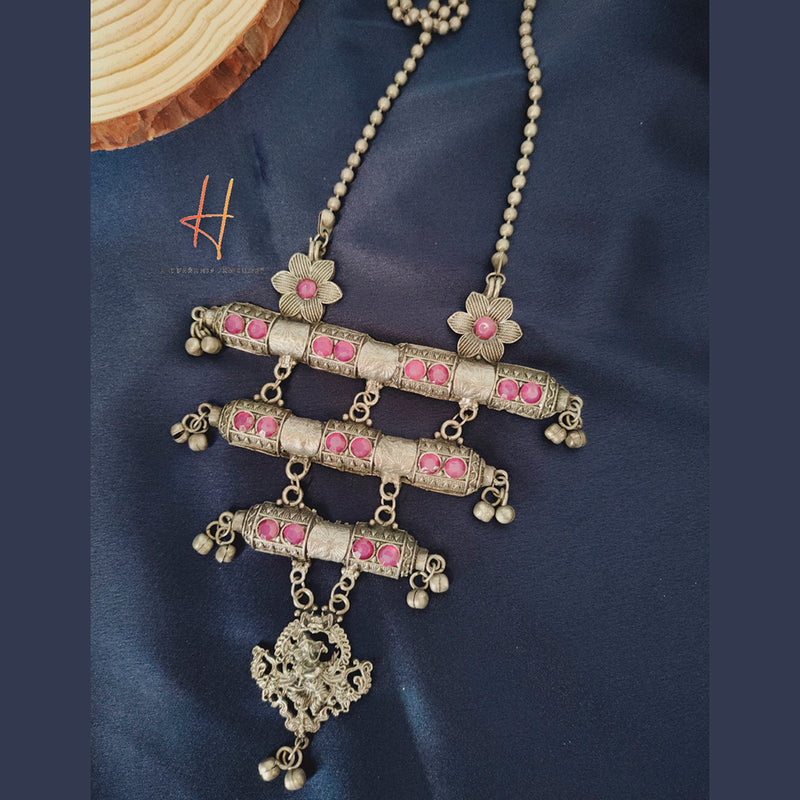 H K Fashion Bohemian Style Ganpati-ji Silver Oxidised Plated long Necklace