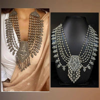 H K Fashion Bohemian Style Flower Design Silver Oxidised Necklace