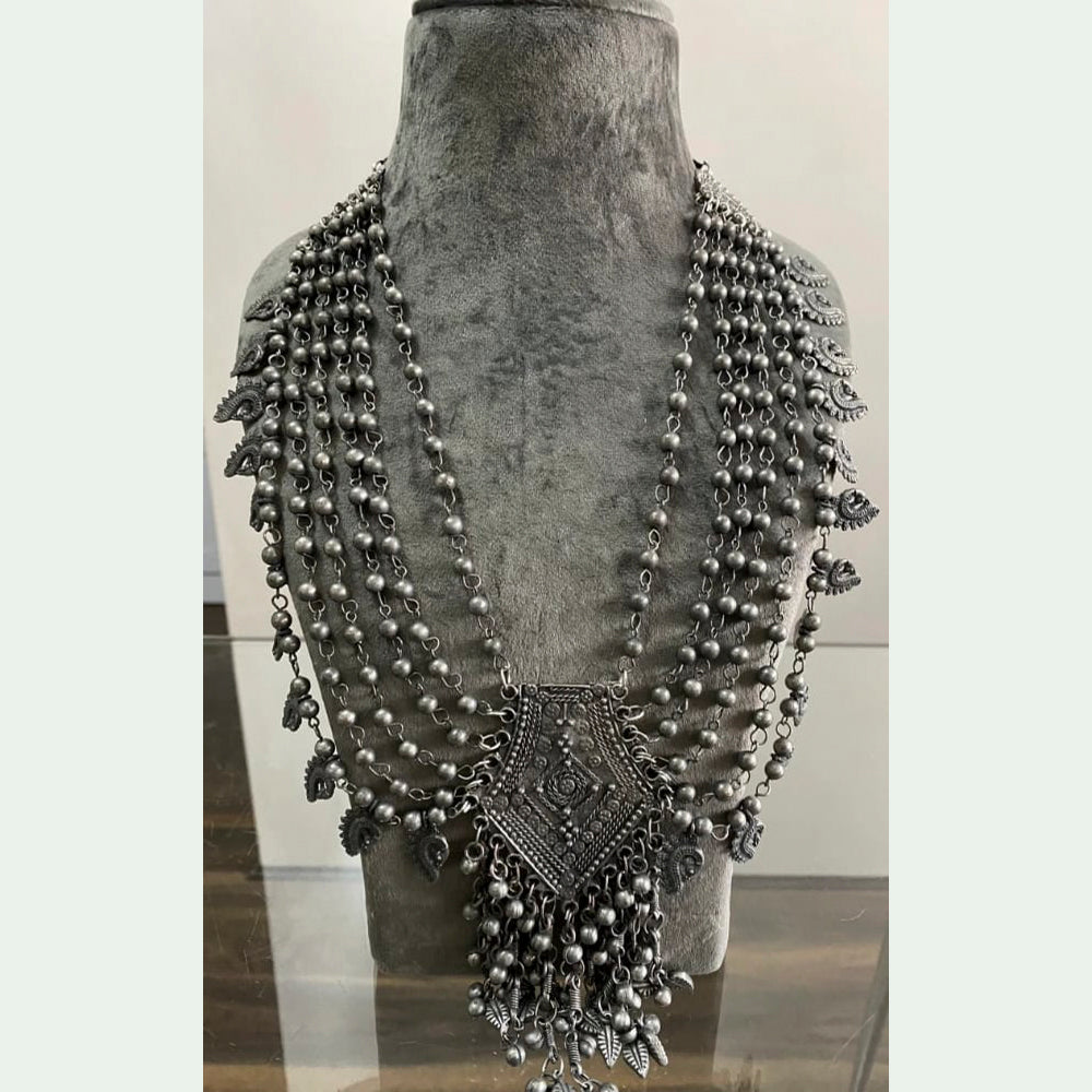 H K Fashion Bohemian Style Flower Design Silver Oxidised Necklace