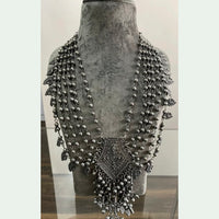 H K Fashion Bohemian Style Flower Design Silver Oxidised Necklace