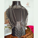 H K Fashion Bohemian Style Flower Design Silver Oxidised Necklace