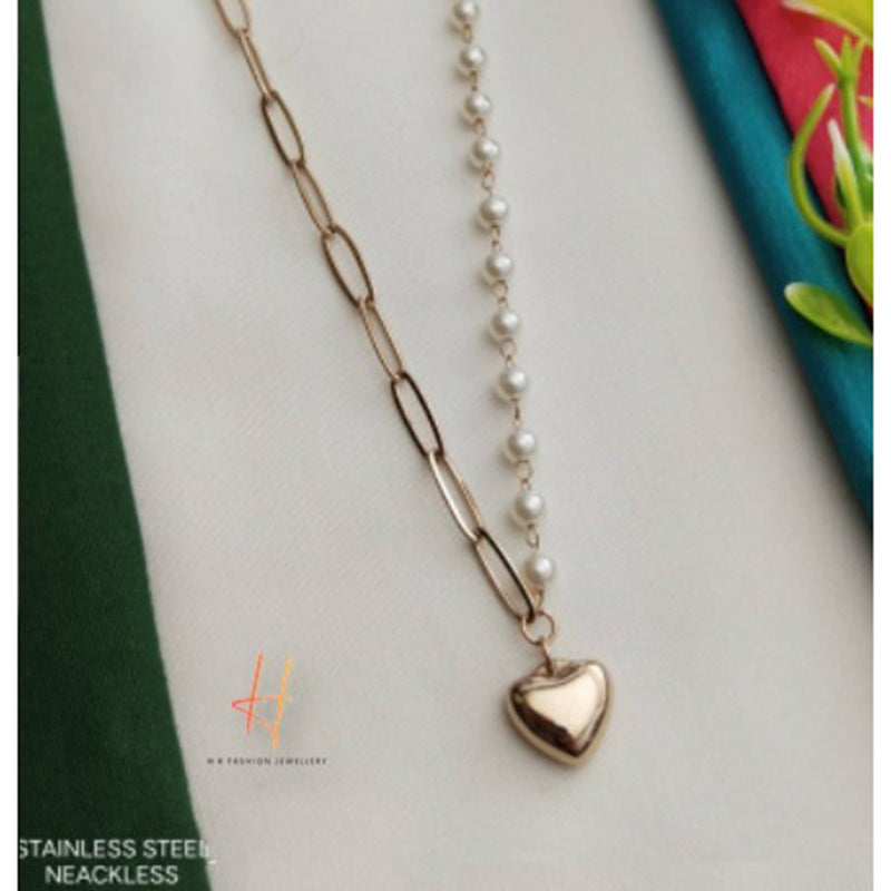 H K Fashion Half Chain Half Pearl Heart Layered Chain Pendant