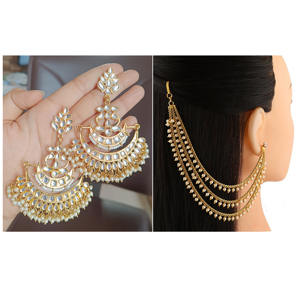 Mahavir Gold Plated Dangler Earrings With Kanchain