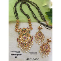 India Art  Gold Plated Pink & Green Pota Stone Traditional Mangalsutra Set