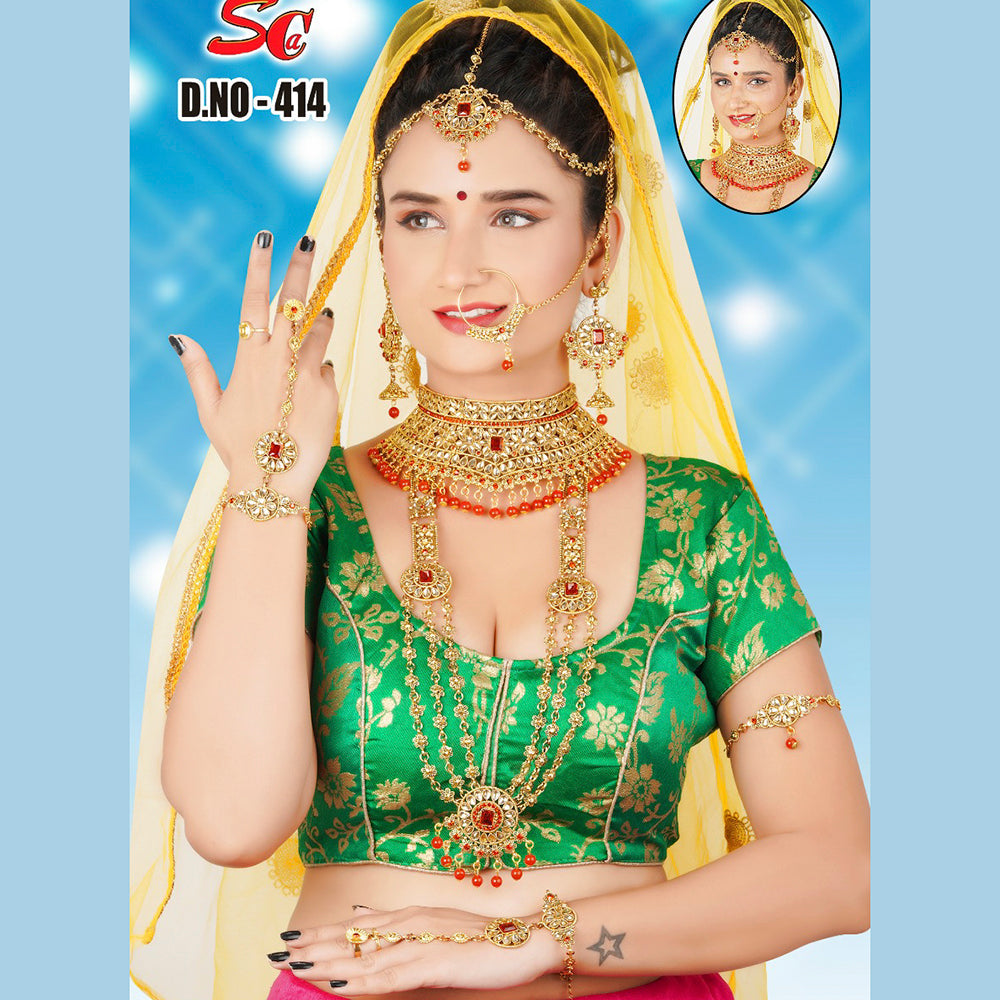 India Art Gold Plated Stone And Kundan Bridal Jewellery Set for Women - IABRIDAL04