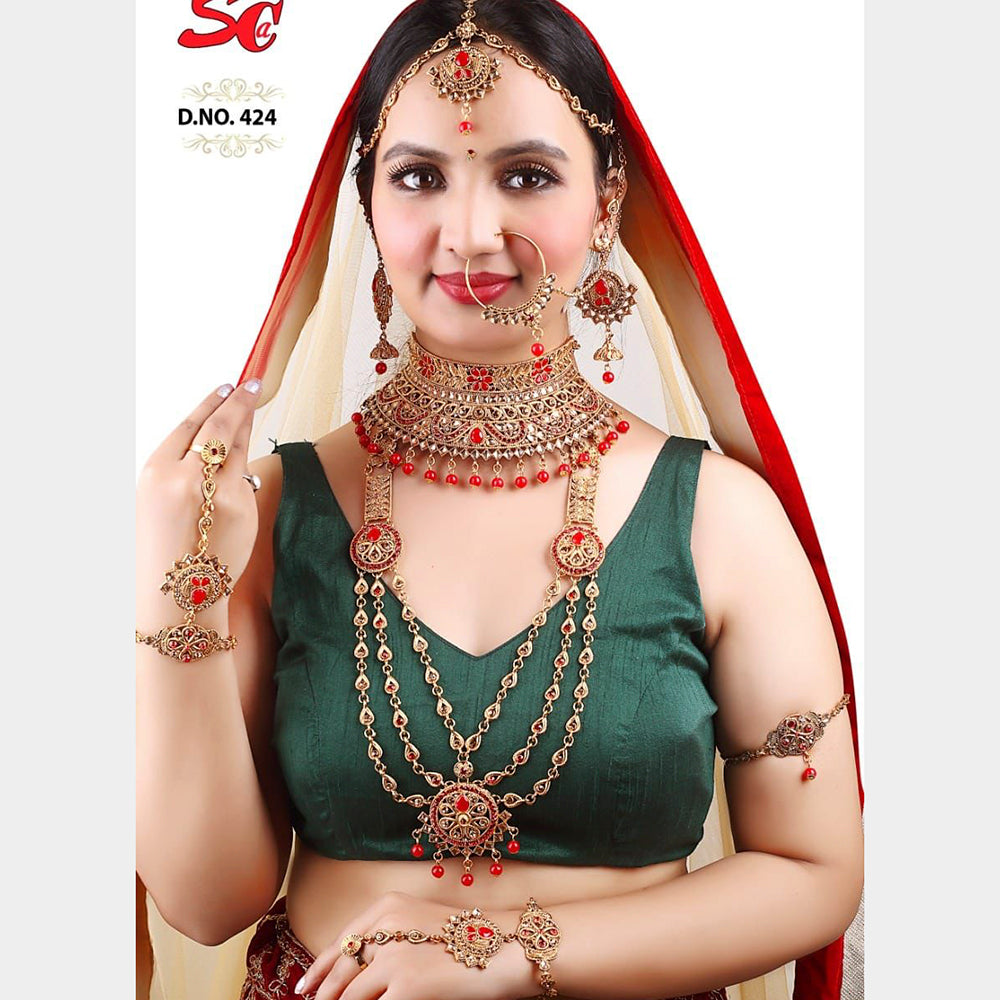 India Art Gold Plated Stone And Kundan Bridal Jewellery Set for Women - IABRIDAL06