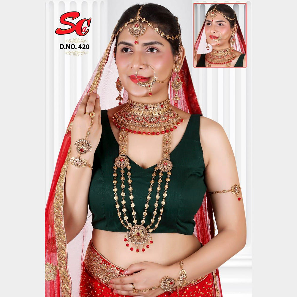 India Art Gold Plated Stone And Kundan Bridal Jewellery Set for Women - IABRIDAL07