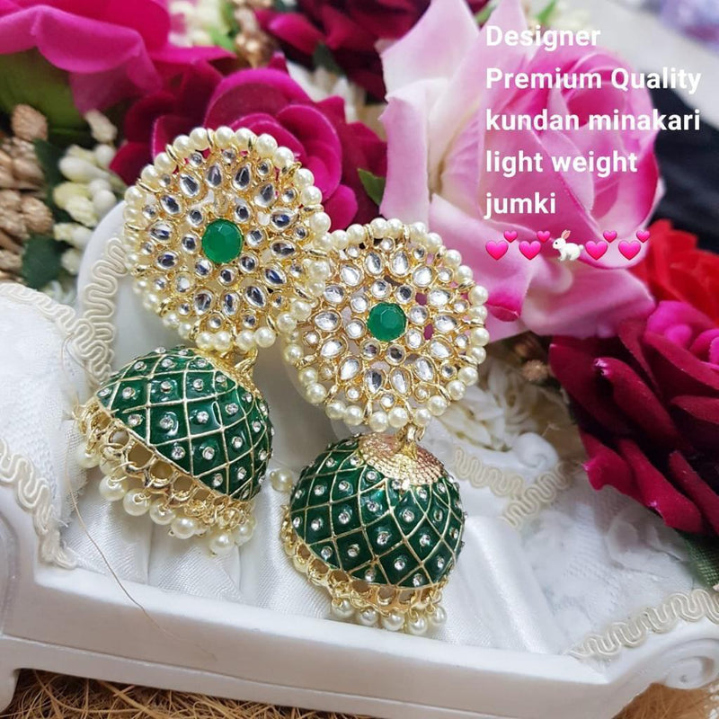 India Art Gold Plated Kundan And Meenakari  Designer Jhumki Earrings