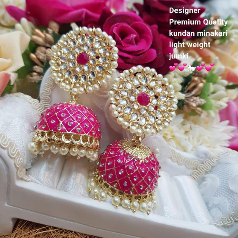 India Art Gold Plated Kundan And Meenakari  Designer Jhumki Earrings