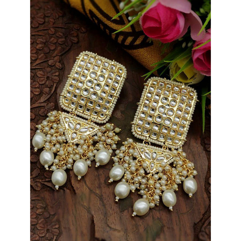India Art Gold Plated Kundan Stone & Beads Dangler Earrings