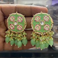 India Art Gold Plated Meenakari Kundan Stone & Beads Dangler Earrings