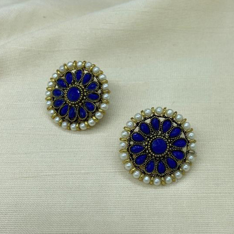 India Art Gold Plated Pota Kundan Stone Stud Earrings