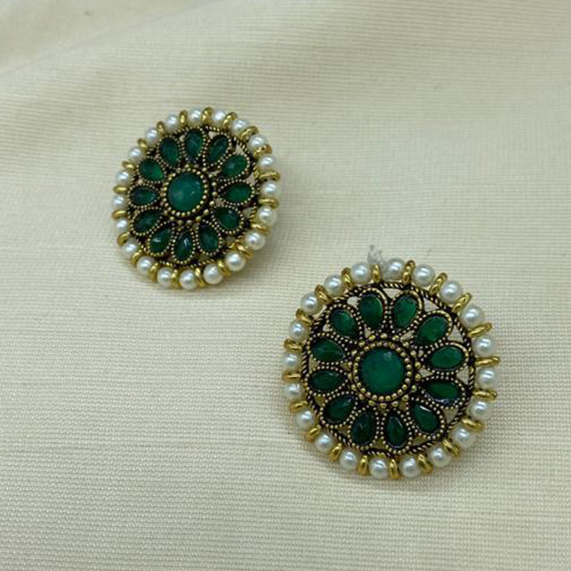 India Art Gold Plated Pota Kundan Stone Stud Earrings