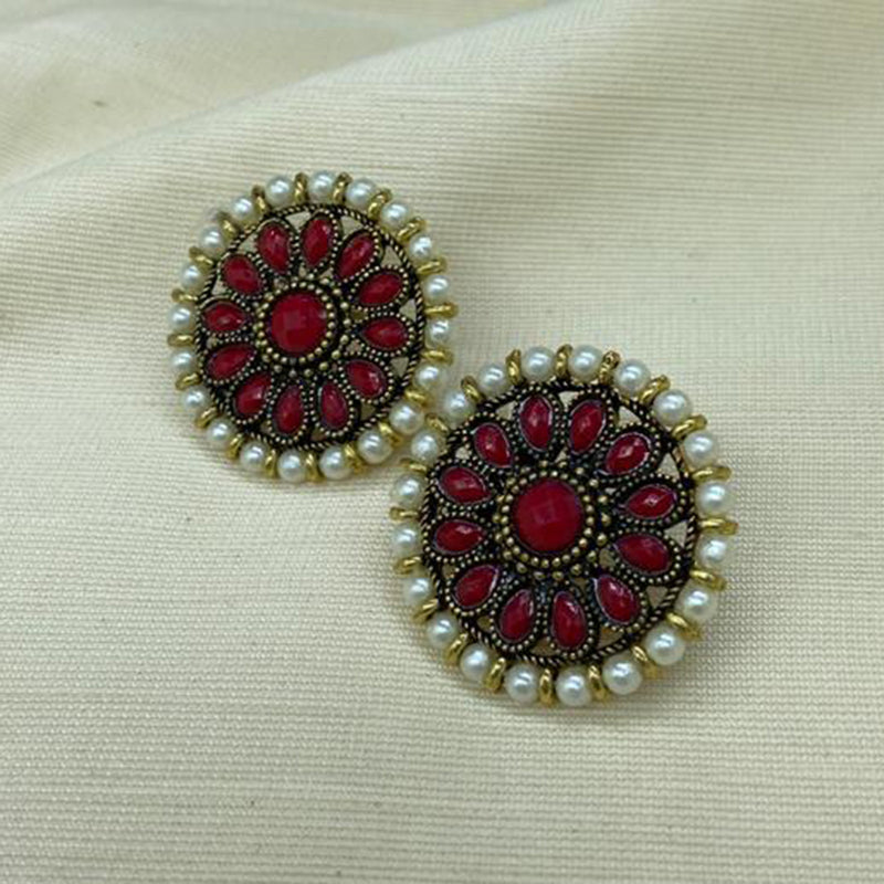 India Art Gold Plated Pota Kundan Stone Stud Earrings