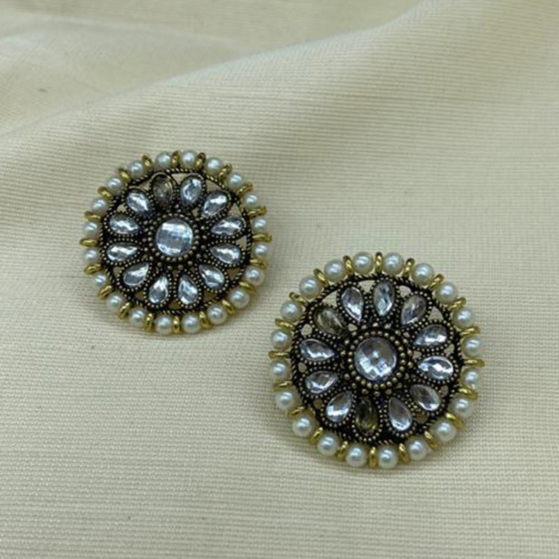 India Art Gold Plated Pota Kundan Stone Stud Earrings