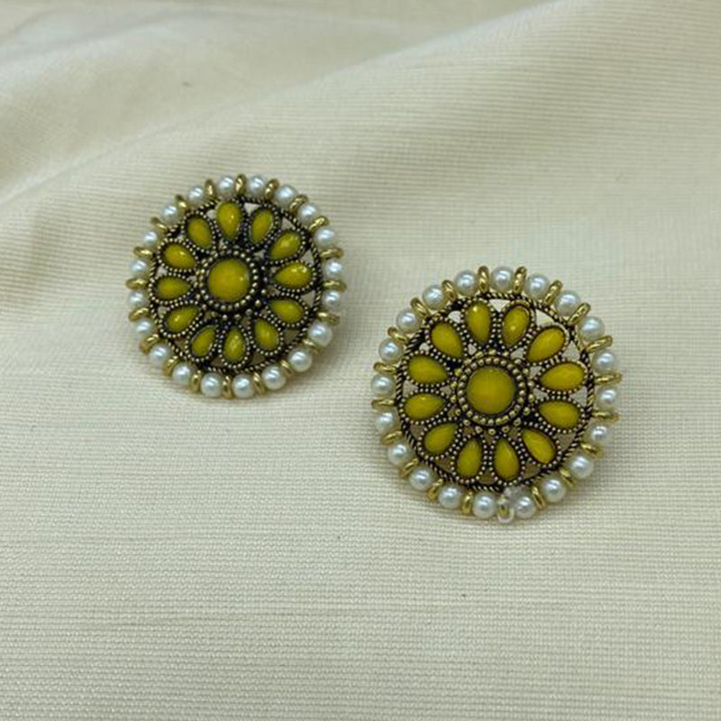 India Art Gold Plated Pota Kundan Stone Stud Earrings