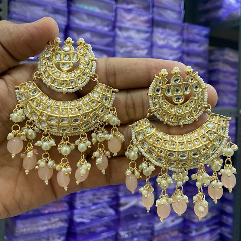 India Art Gold Plated Designer Kundan Pearl & Beads Earrings