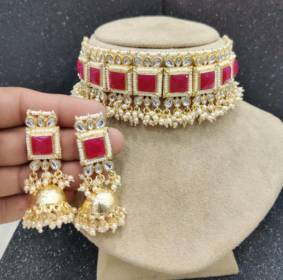 India Art Gold Plated Kundan And Pearl Necklace Set