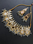 India Art Gold Plated Pearl And Beads Mirror Necklace Set