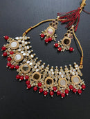 India Art Gold Plated Pearl And Beads Mirror Necklace Set