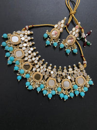 India Art Gold Plated Pearl And Beads Mirror Necklace Set