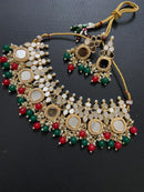 India Art Gold Plated Pearl And Beads Mirror Necklace Set