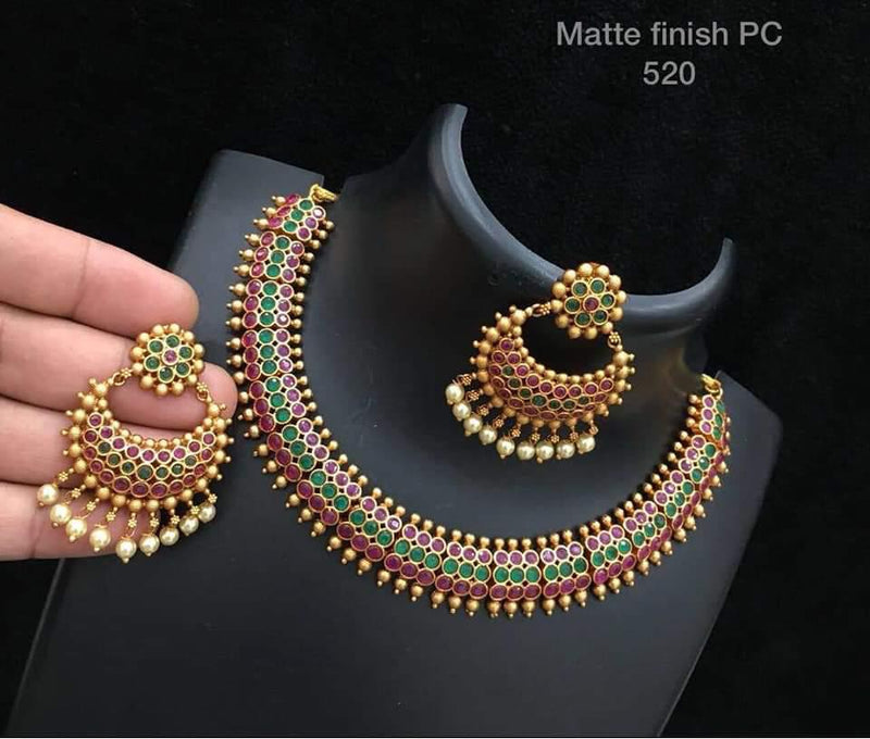 India Art Gold Plated Pota Kundan Stone & Pearl Necklace Set