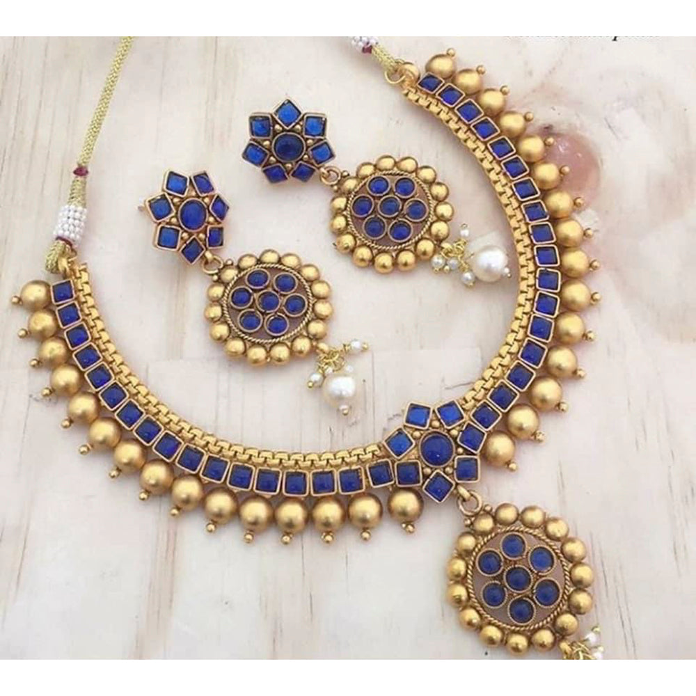 India Art Gold Plated Kundan Pota Stone Necklace Set