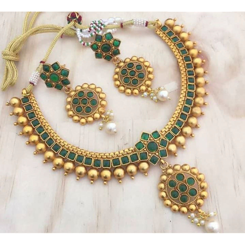 India Art Gold Plated Kundan Pota Stone Necklace Set