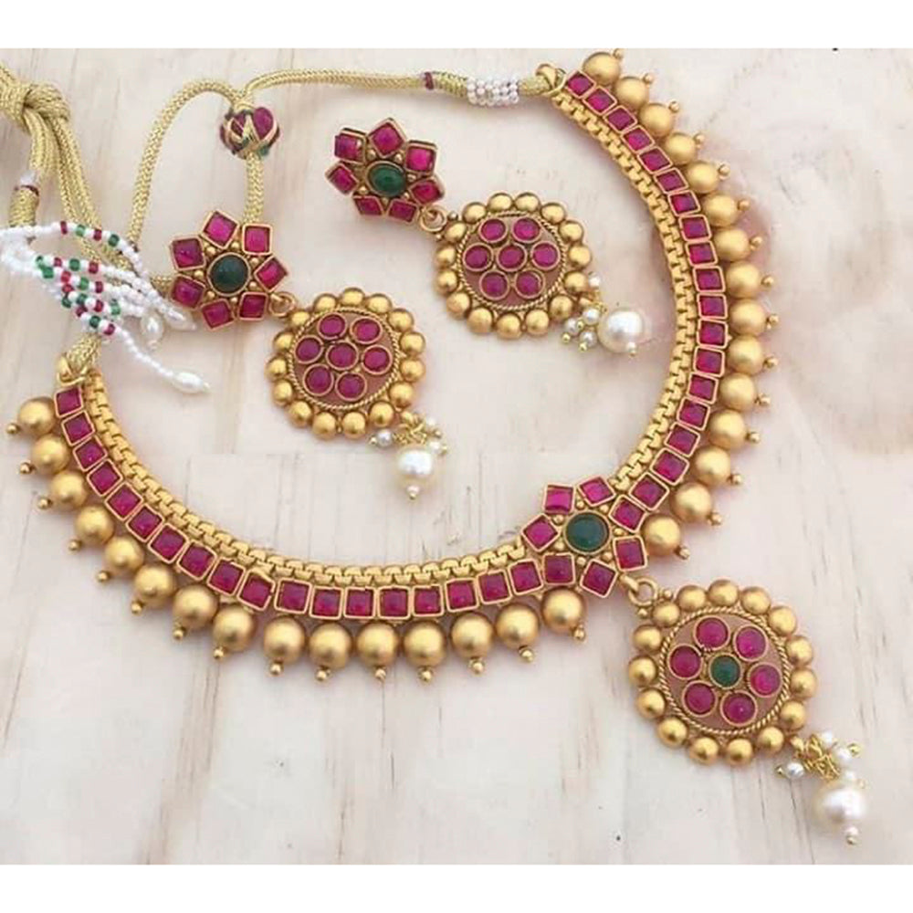 India Art Gold Plated Kundan Pota Stone Necklace Set