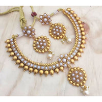 India Art Gold Plated Kundan Pota Stone Necklace Set