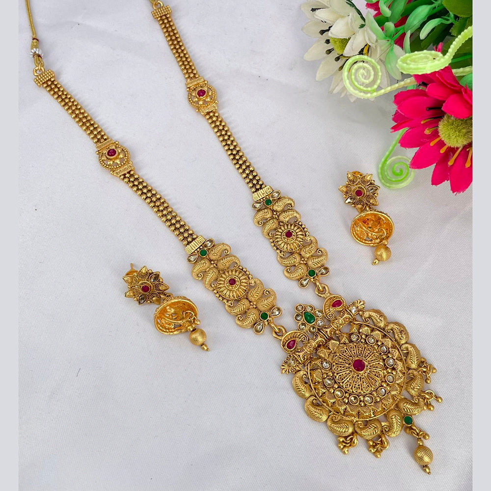 India Art Gold Plated Pota Stone Long Haram Necklace Set
