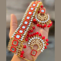 India Art Gold Plated Mirror Beads Choker Necklace Set With Maangtikka