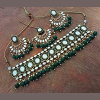 India Art Gold Plated Designer Mirror & Beads Necklace Set With Maangtikka
