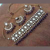 India Art Gold Plated Designer Mirror & Beads Necklace Set With Maangtikka