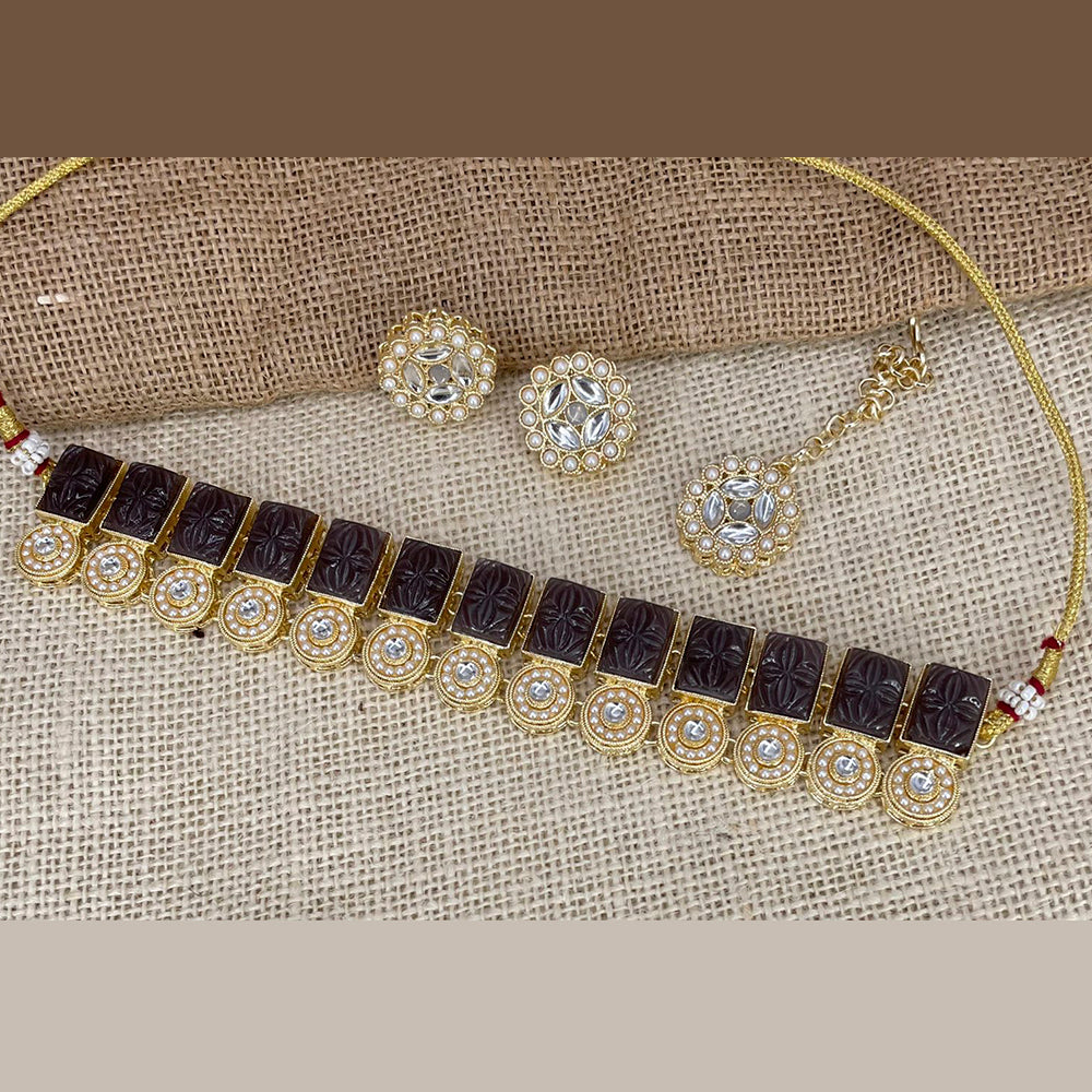 India Art Gold Plated Kundan Stone & Pearl Necklace Set