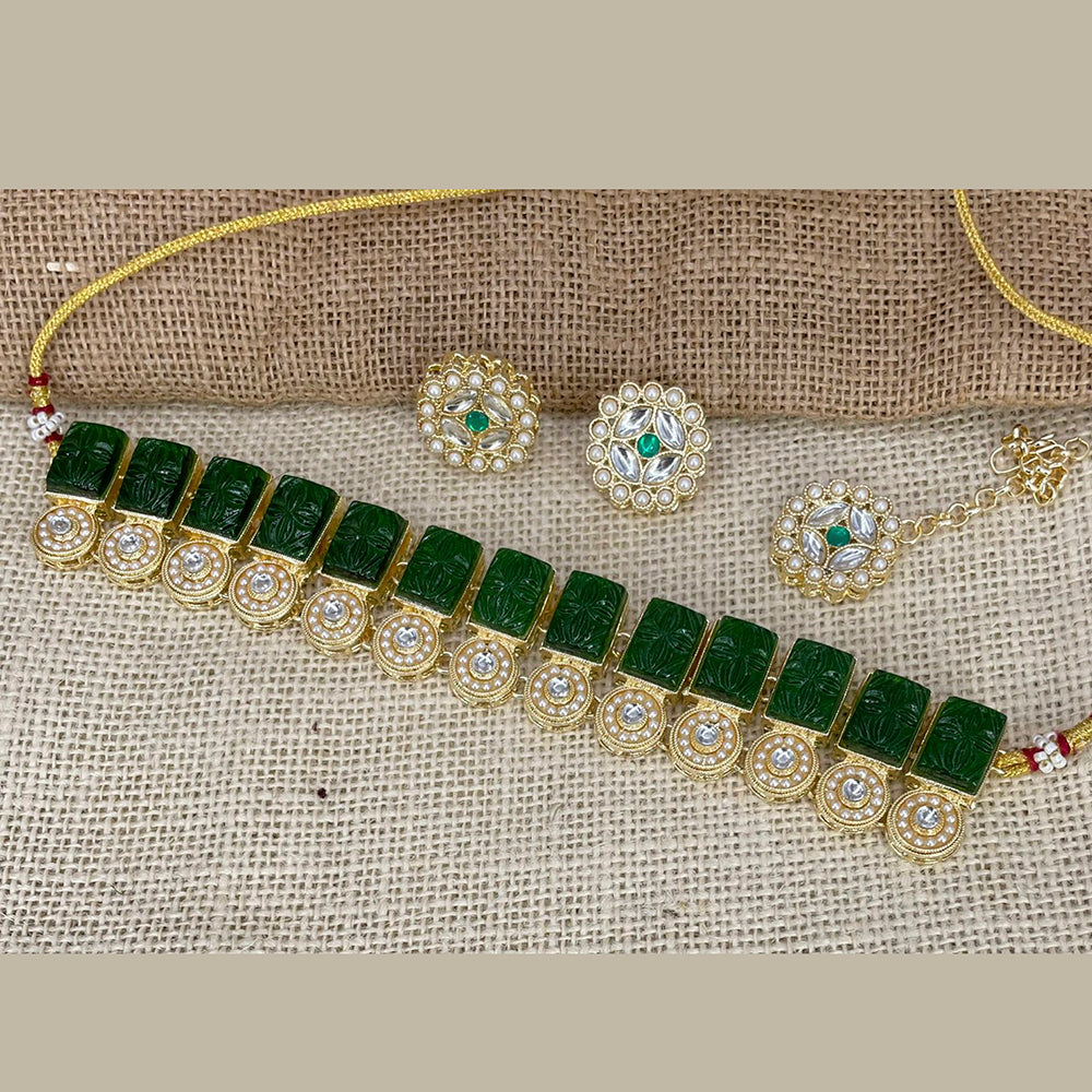 India Art Gold Plated Kundan Stone & Pearl Necklace Set