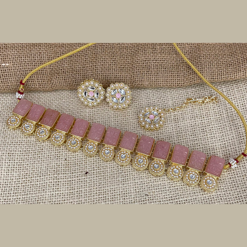 India Art Gold Plated Kundan Stone & Pearl Necklace Set