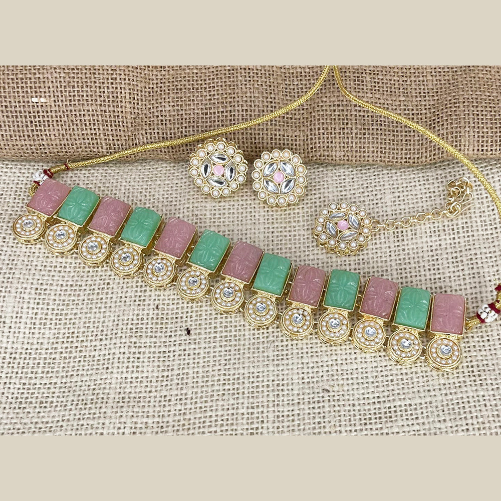 India Art Gold Plated Kundan Stone & Pearl Necklace Set