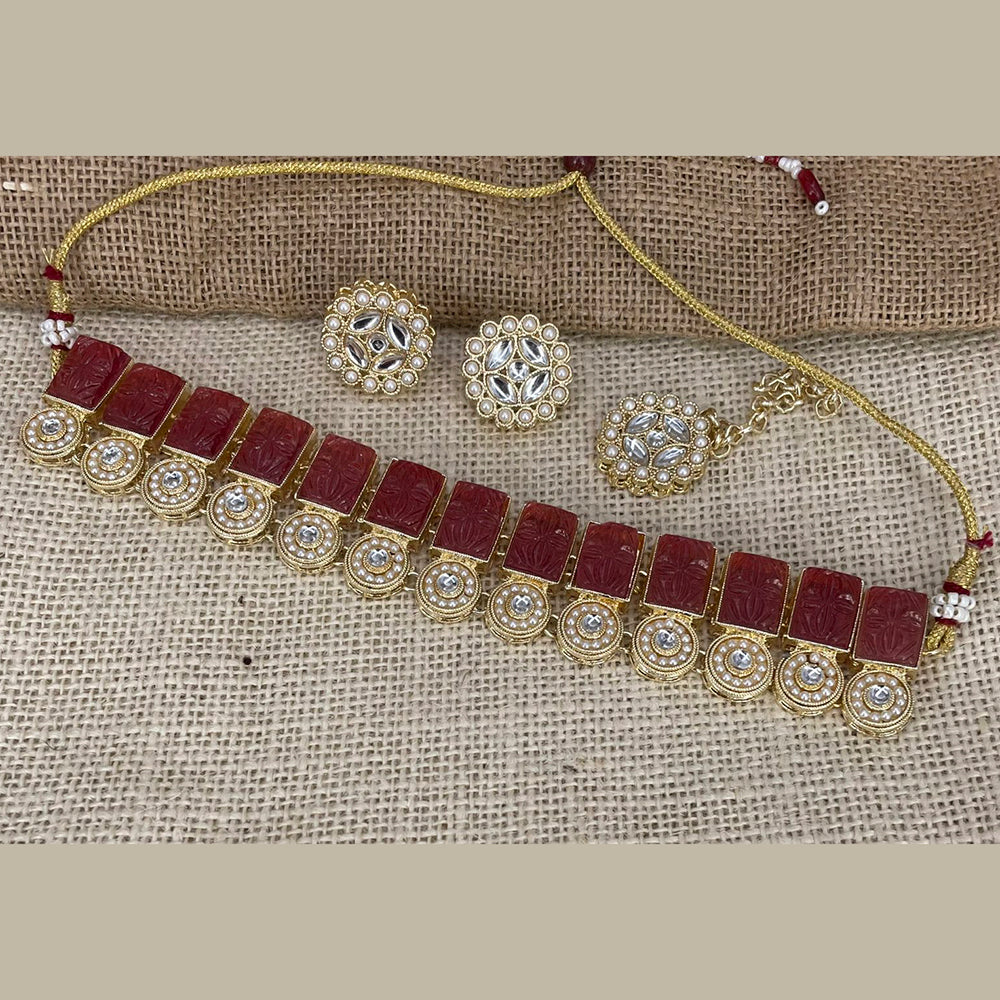 India Art Gold Plated Kundan Stone & Pearl Necklace Set
