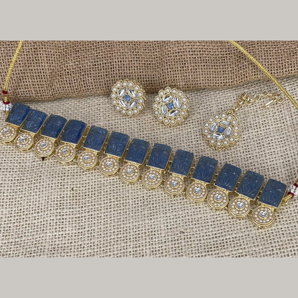 India Art Gold Plated Kundan Stone & Pearl Necklace Set