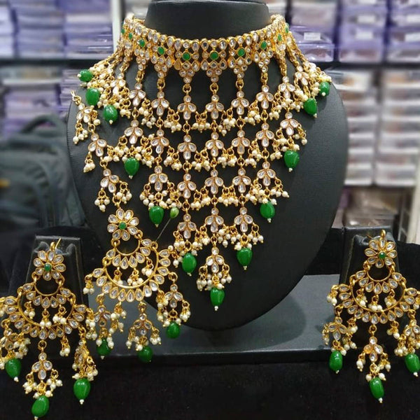India Art Gold Plated Kundan Stone & Beads Necklace Set